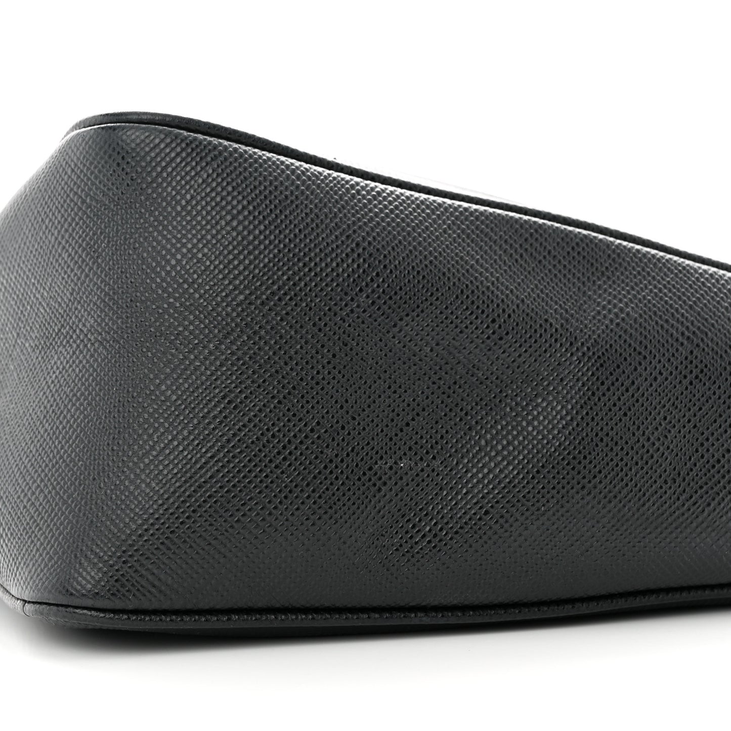 Saffiano Cuir Triangle Logo Embossed Triangle Shoulder Bag Black