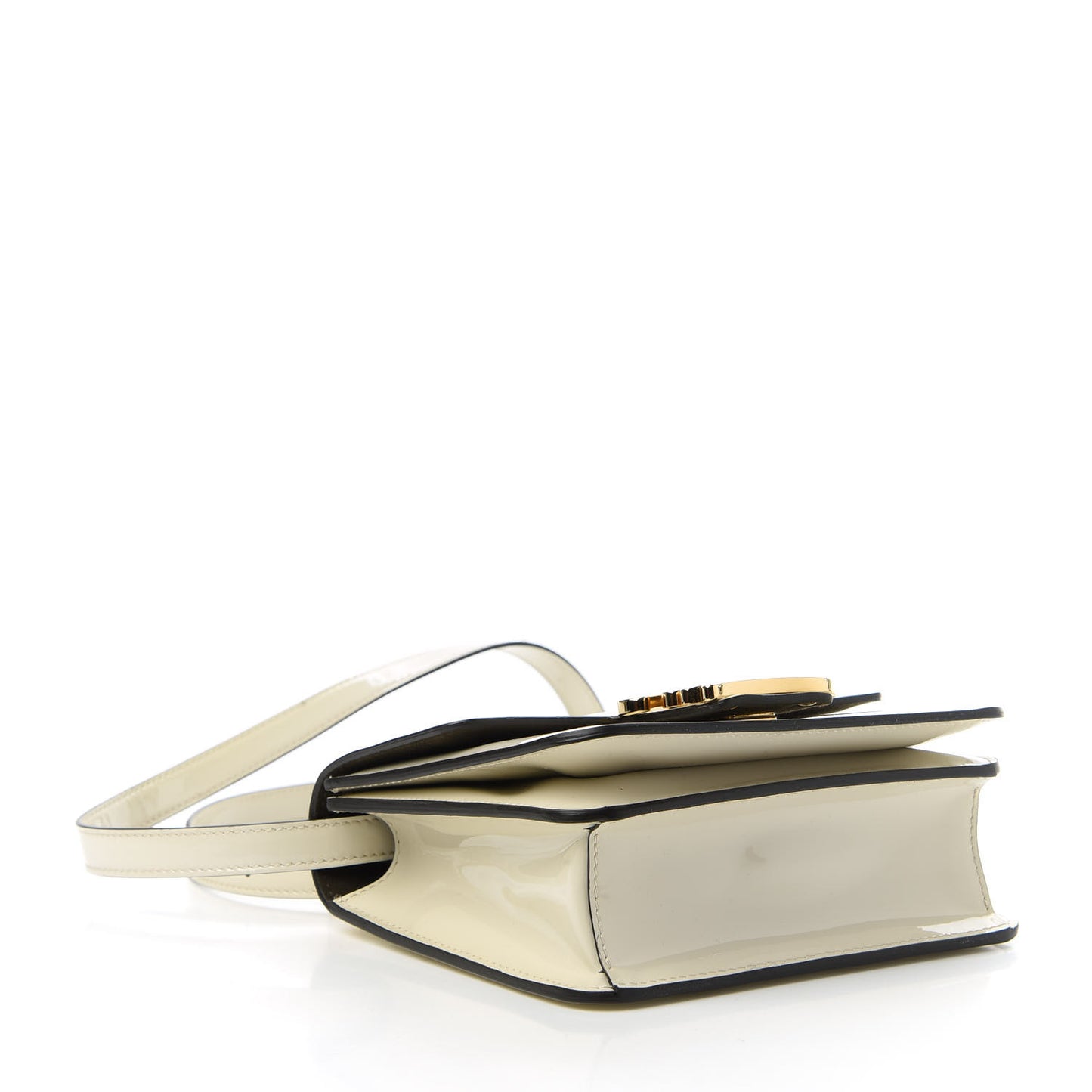 Vitello Vernice Mou Karligraphy Crossbody Bag Latte