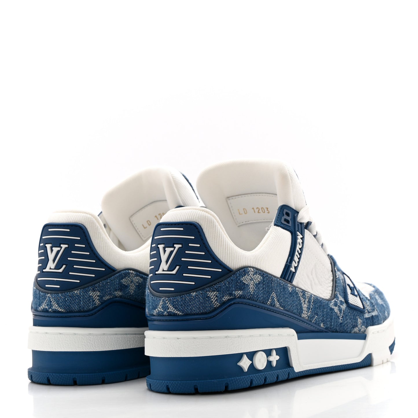 Calfskin Embossed Monogram Denim Womens LV Trainer Sneakers 36 Blue