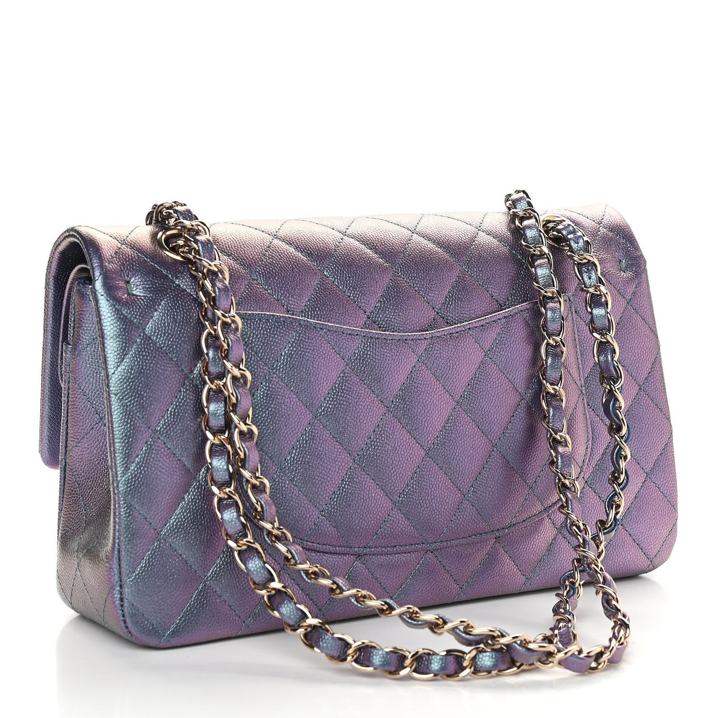 Iridescent Caviar Quilted Medium Double Flap Dark Blue