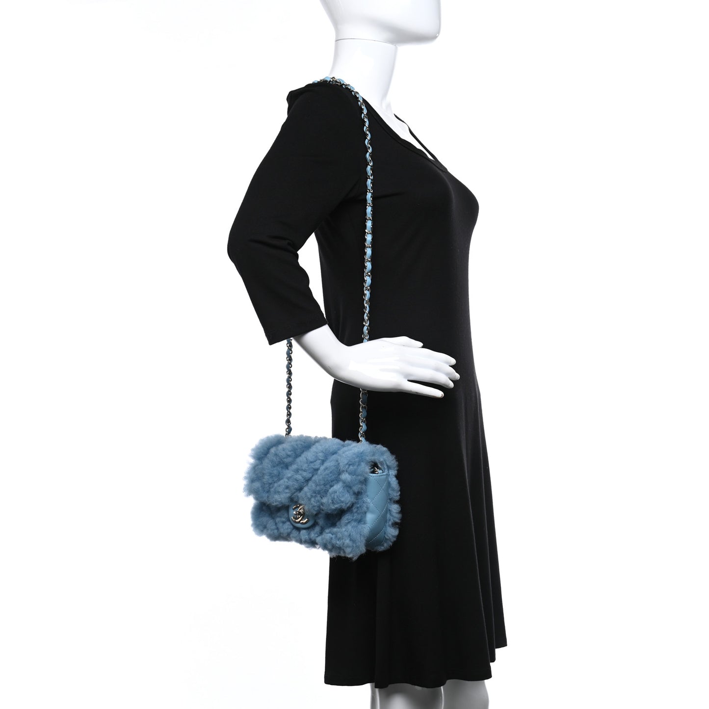 Shearling Lambskin Quilted Flap Blue