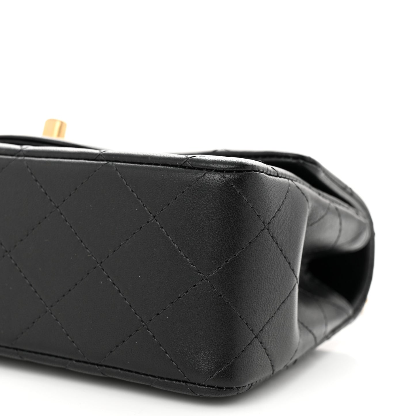 Lambskin Quilted Mini Top Handle Rectangular Flap Black