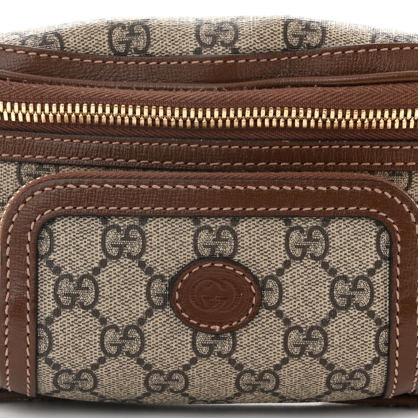 GG Supreme Monogram Textured Calfskin Retro Interlocking G Belt Bag Beige Ebony Brown Sugar