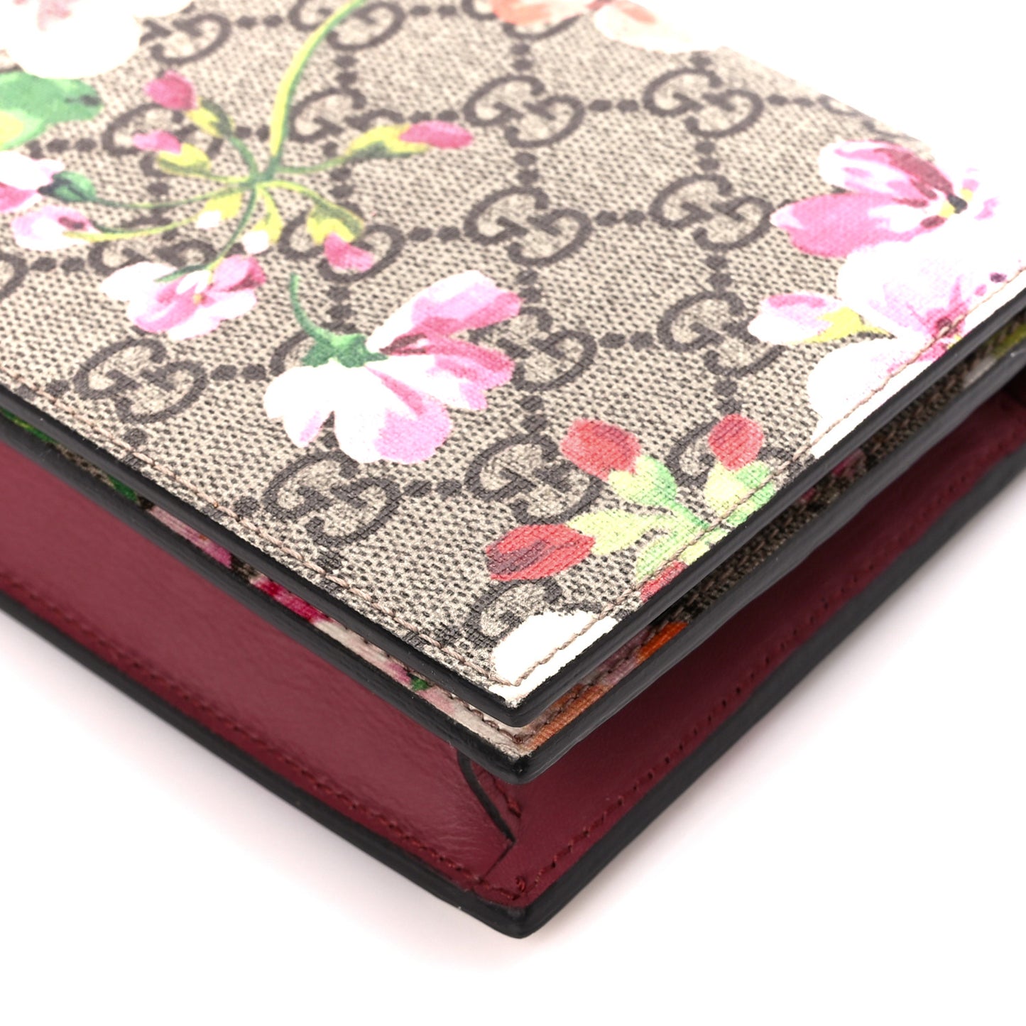 GG Supreme Monogram Blooms Chain Wallet Beige Multicolor Dry Rose