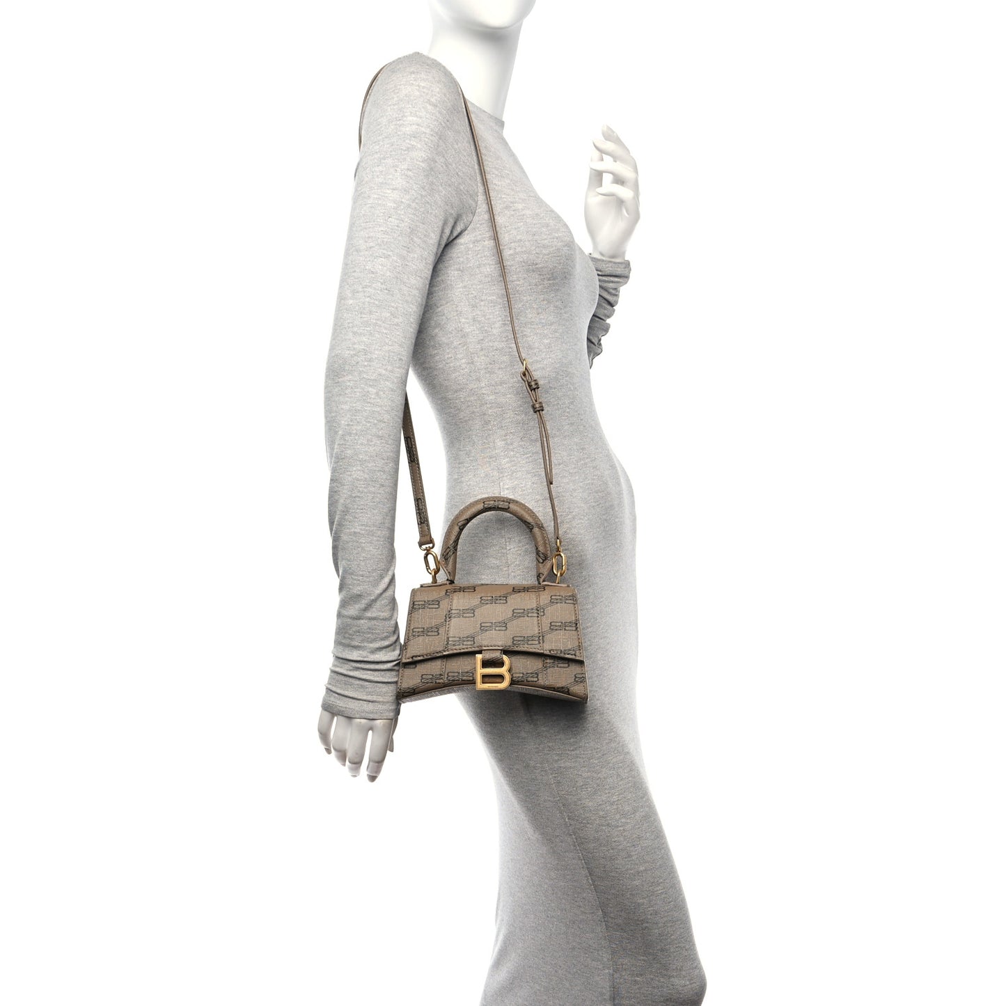 Coated Canvas BB Monogram Hourglass Top Handle Bag XS Beige Brown