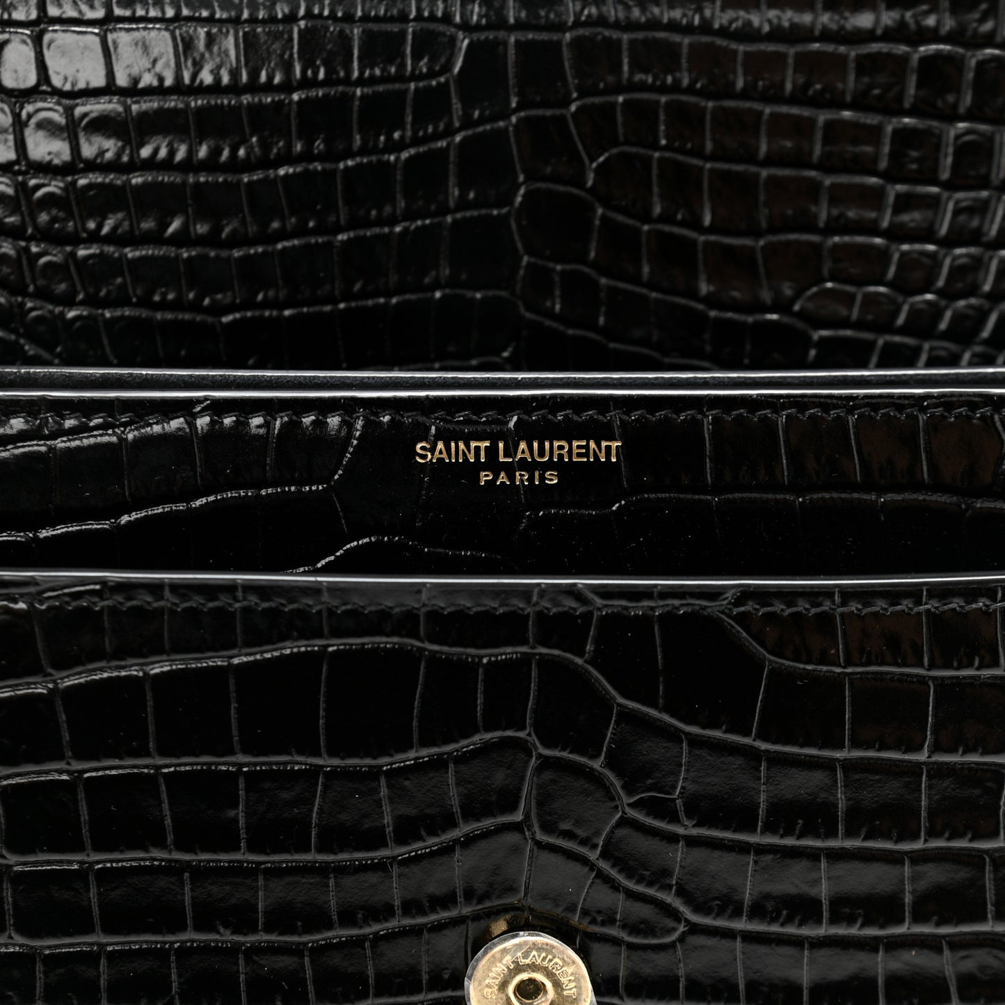 Calfskin Crocodile Embossed Medium Monogram Sunset Black