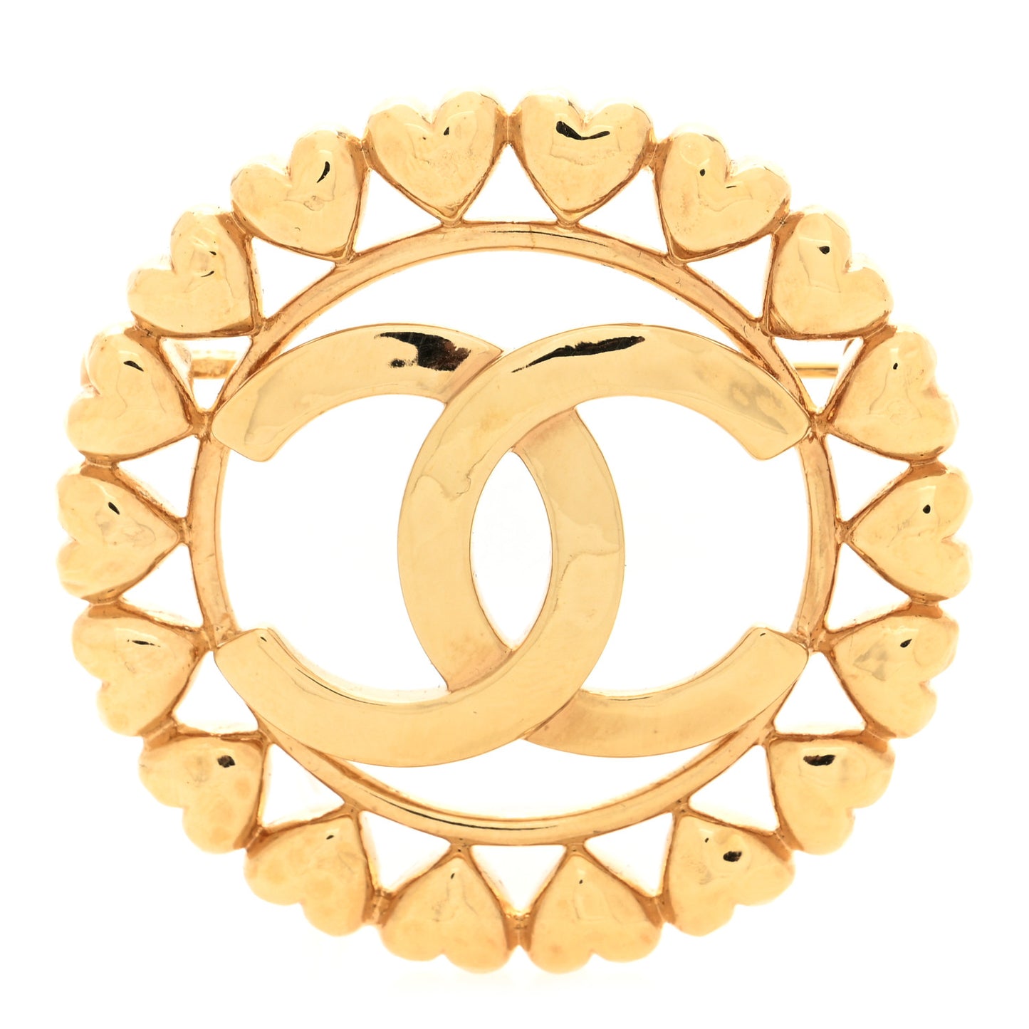 Metal CC Heart Brooch Gold