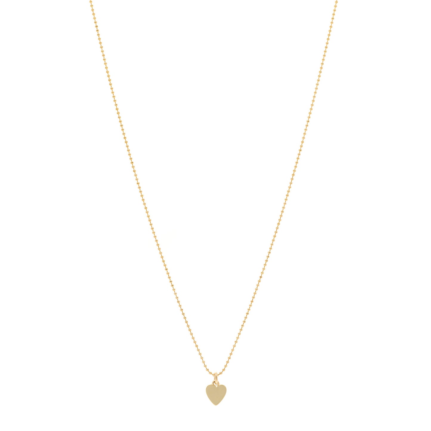 18K Yellow Gold Mini Heart Charm Pendant Beaded Necklace