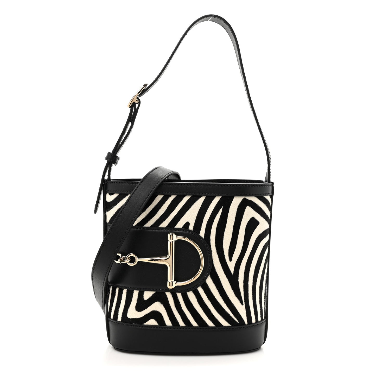Calf Hair Calfskin Zebra Print Gucci 73 Mini Bucket Bag Black White