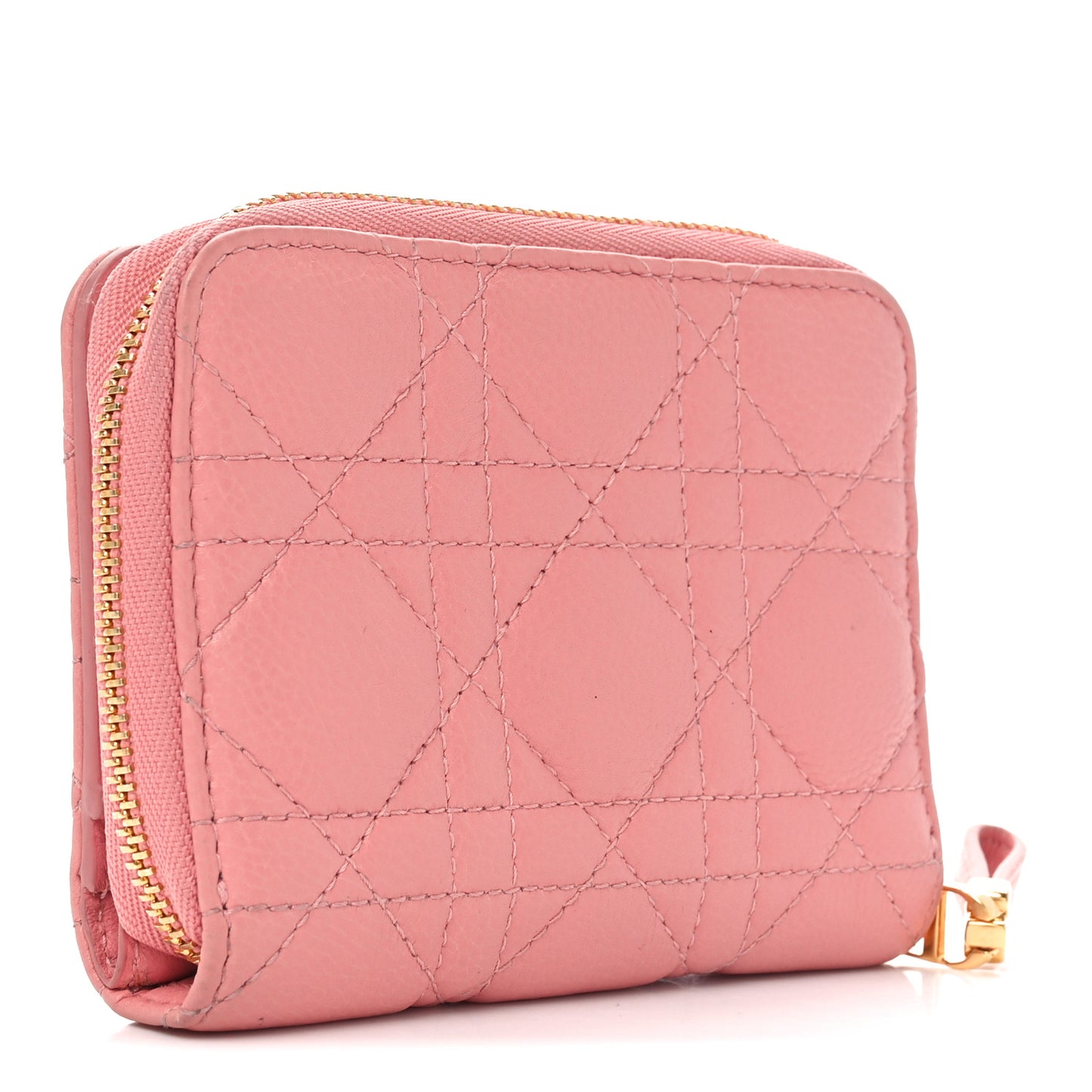 Grained Calfskin Supple Cannage Caro Compact Zipped Wallet Pink