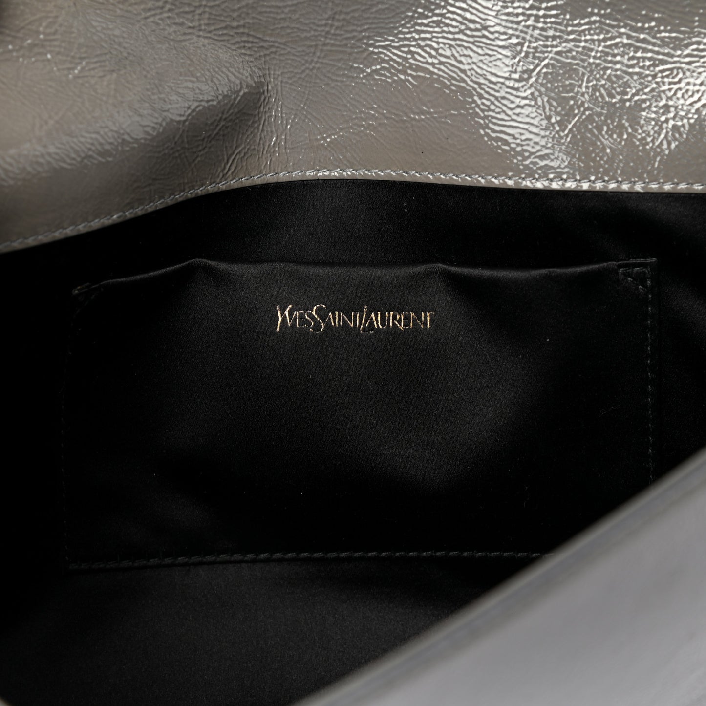 Textured Patent Monogram Large Belle De Jour Clutch Grey