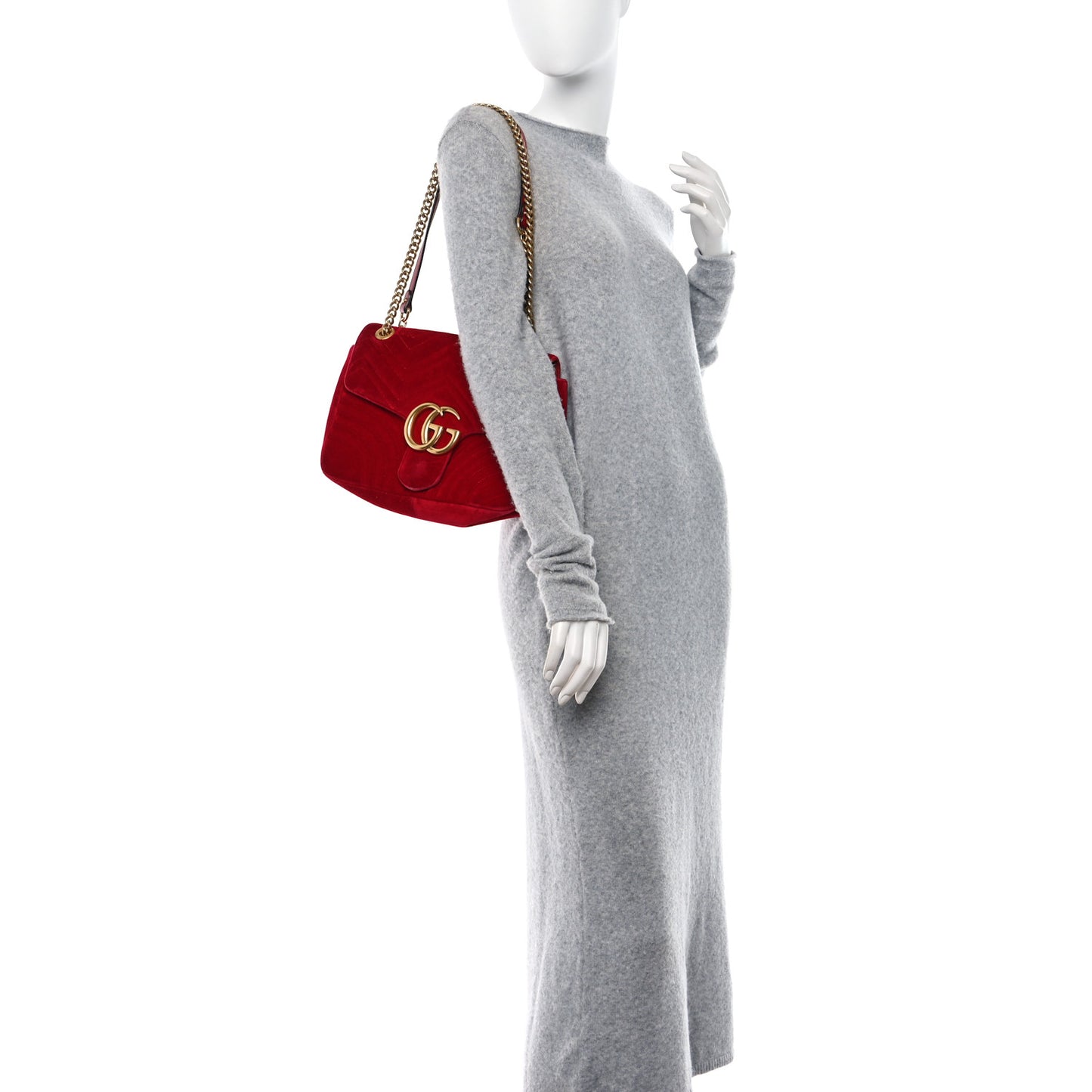Velvet Matelasse Medium GG Marmont Shoulder Bag Hibiscus Red
