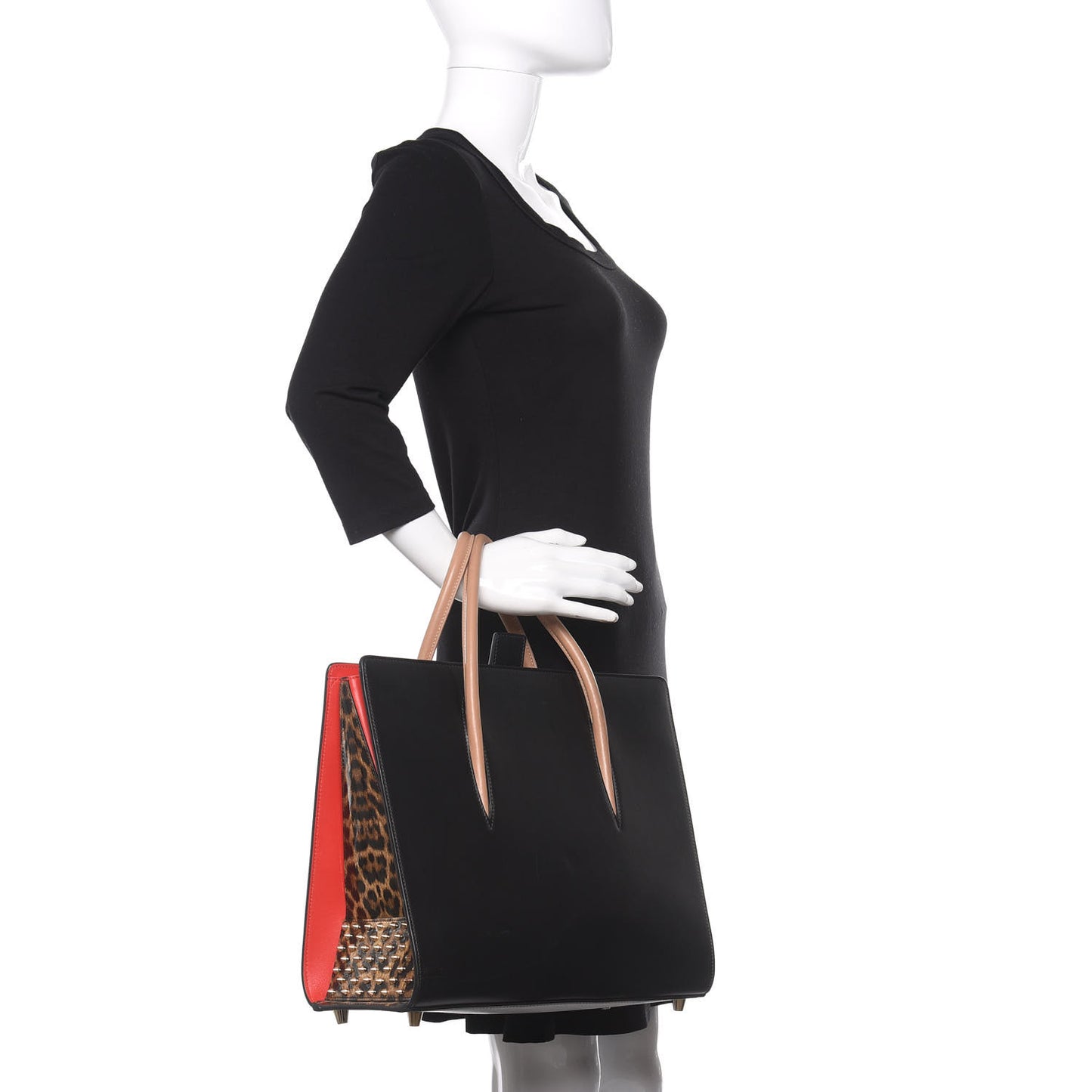 Calfskin Patent Leopard Spiked Large Paloma Black
