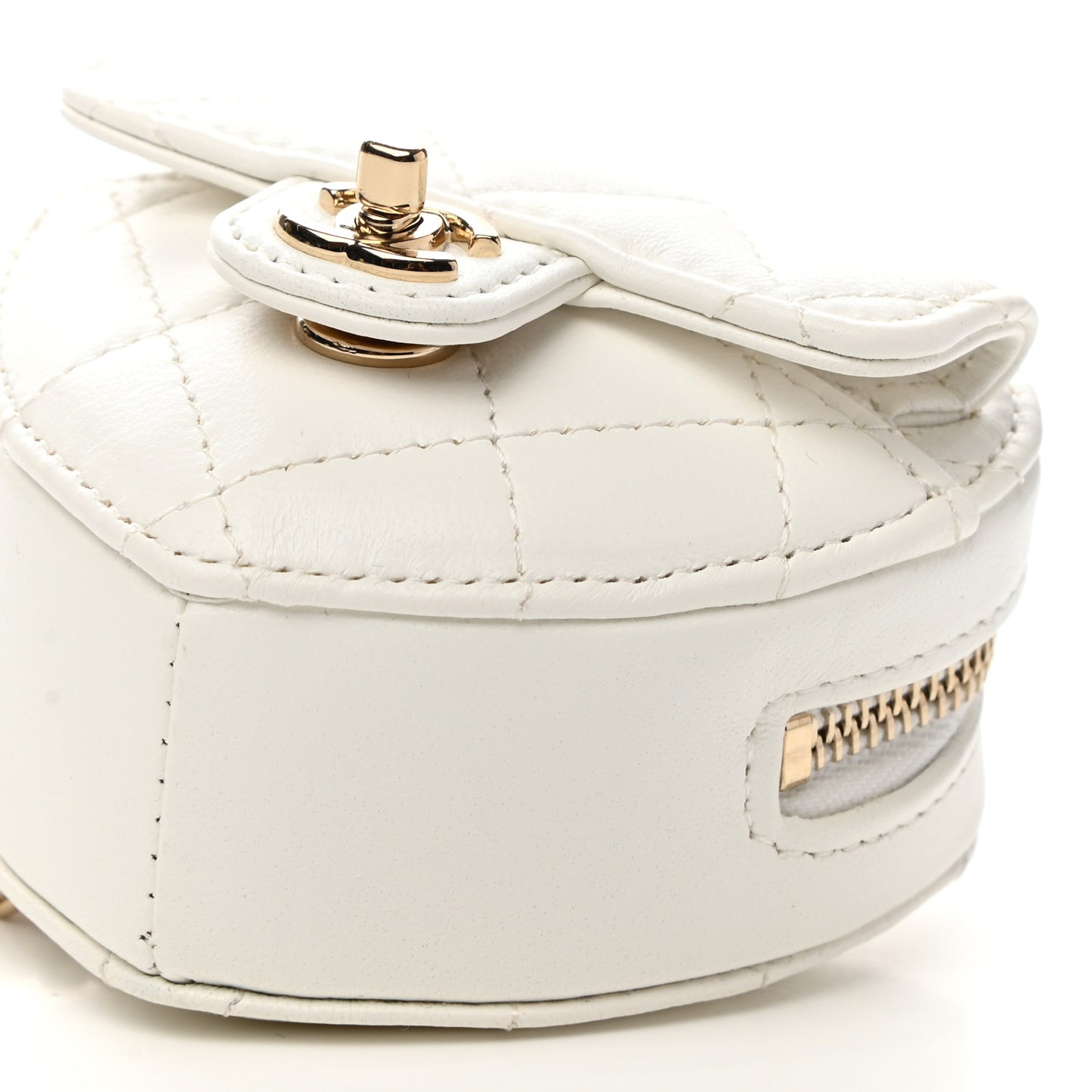 Lambskin Quilted CC In Love Heart Coin Purse With Chain White