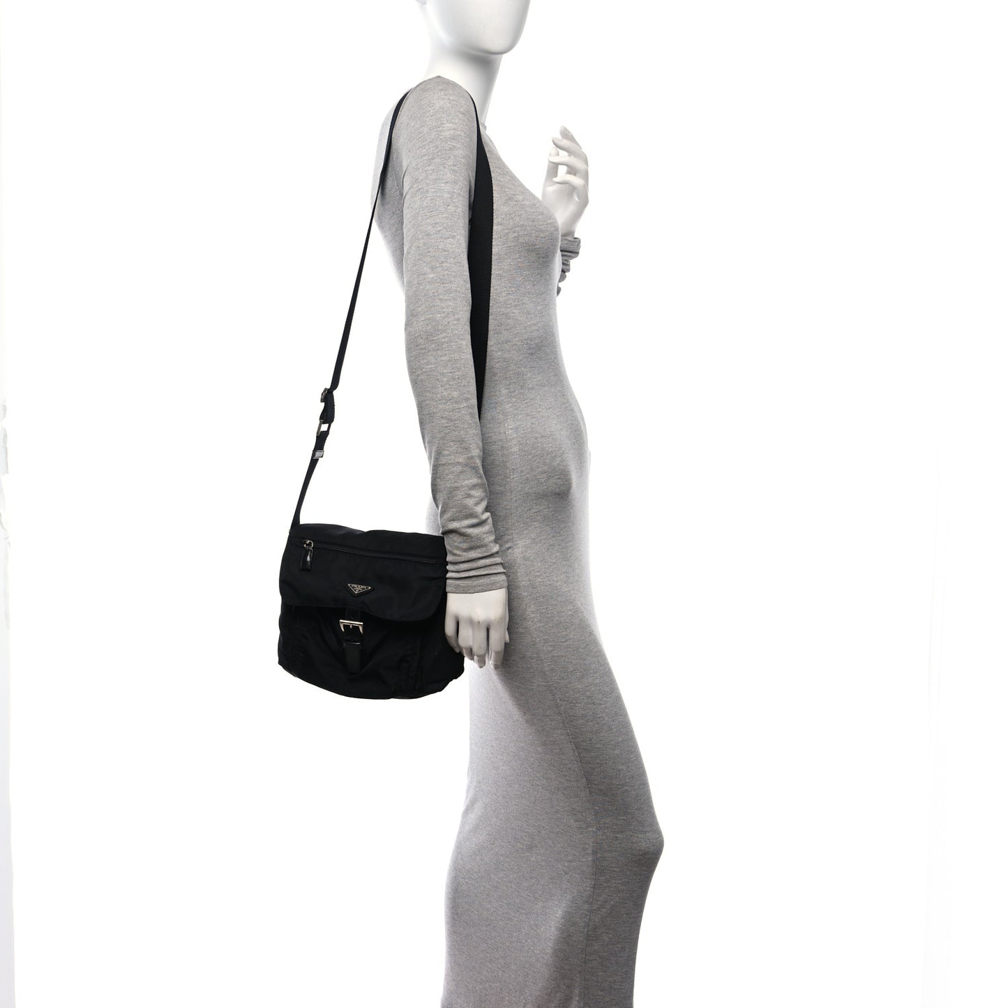 Nylon Vela Saffiano Single Buckle Messenger Shoulder Bag Black