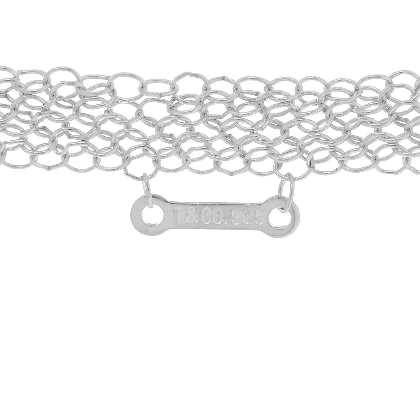 Sterling Silver 35mm Elsa Peretti Open Heart Pendant Mesh Necklace