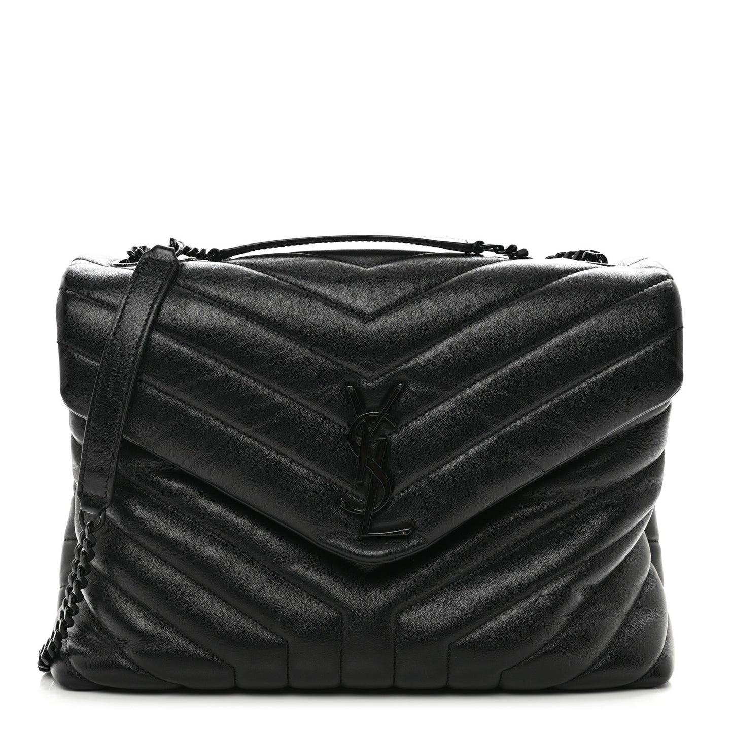 Calfskin Y Quilted Monogram Monochrome Medium Loulou Chain Satchel Black