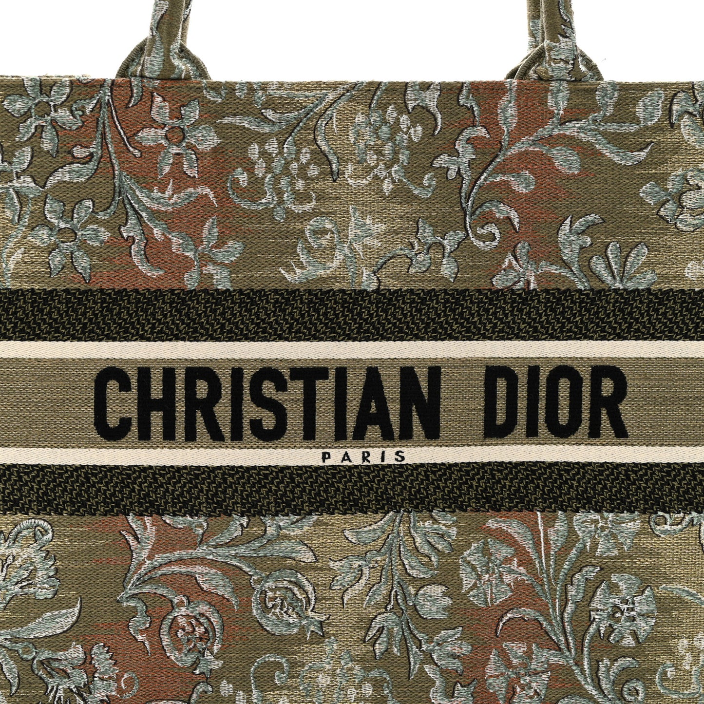 CHRISTIAN DIOR Canvas Embroidered Medium Brocart Book Tote Metallic Green