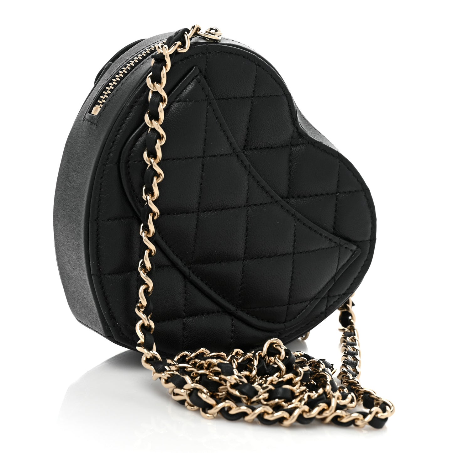 Lambskin Quilted CC In Love Heart Clutch With Chain Black