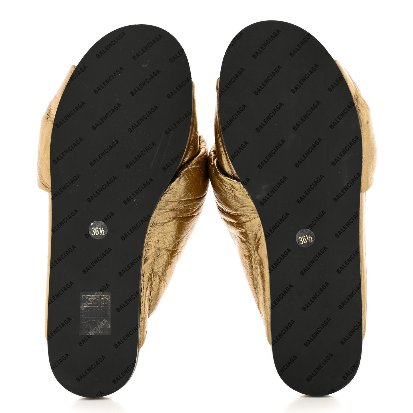 Metallic Lambskin Drapy Slide Sandals 36.5 Gold