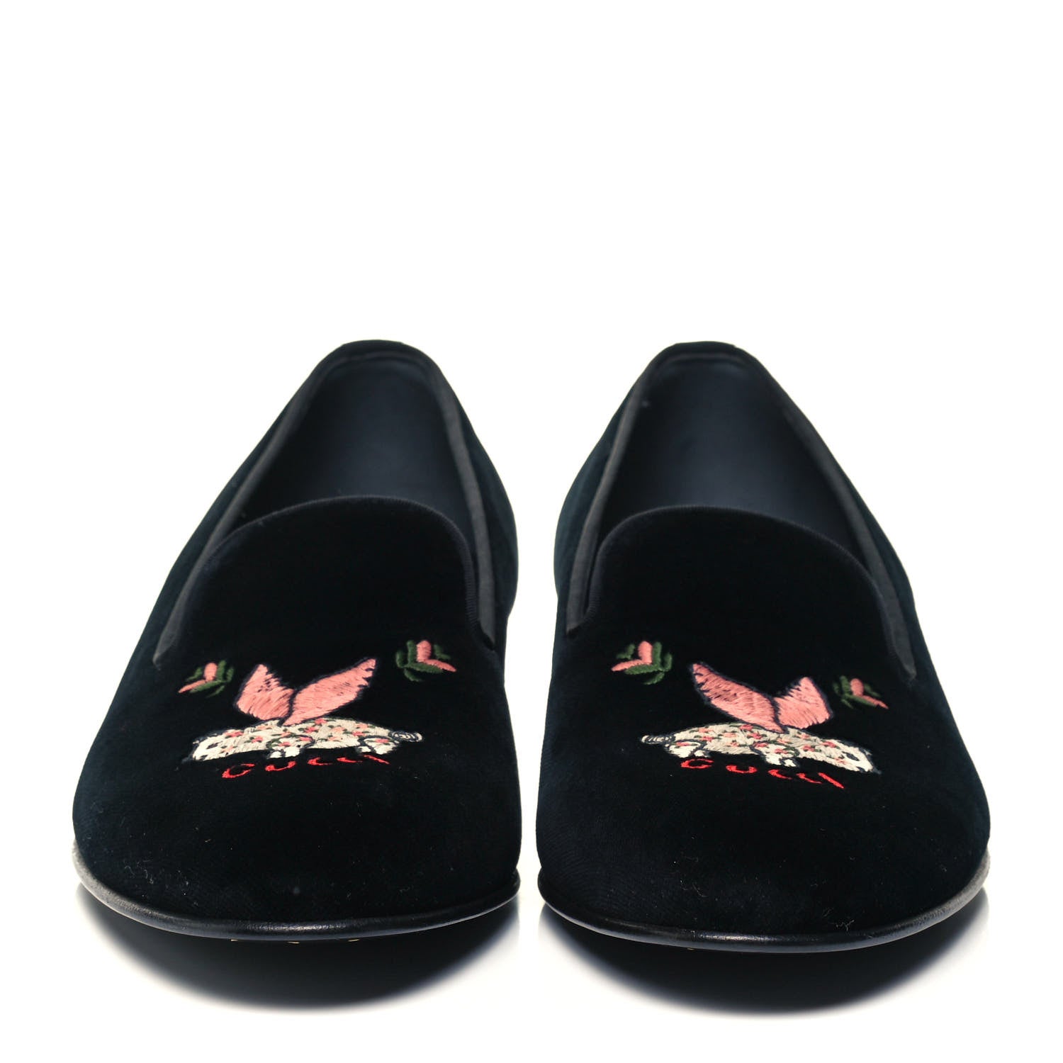 Gucci Velvet Embroidered Mens Loafers 8 Black 2 of 8
