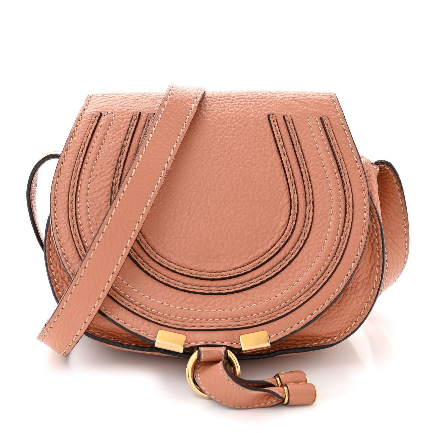 Calfskin Mini Marcie Round Crossbody Bag Peach Bloom