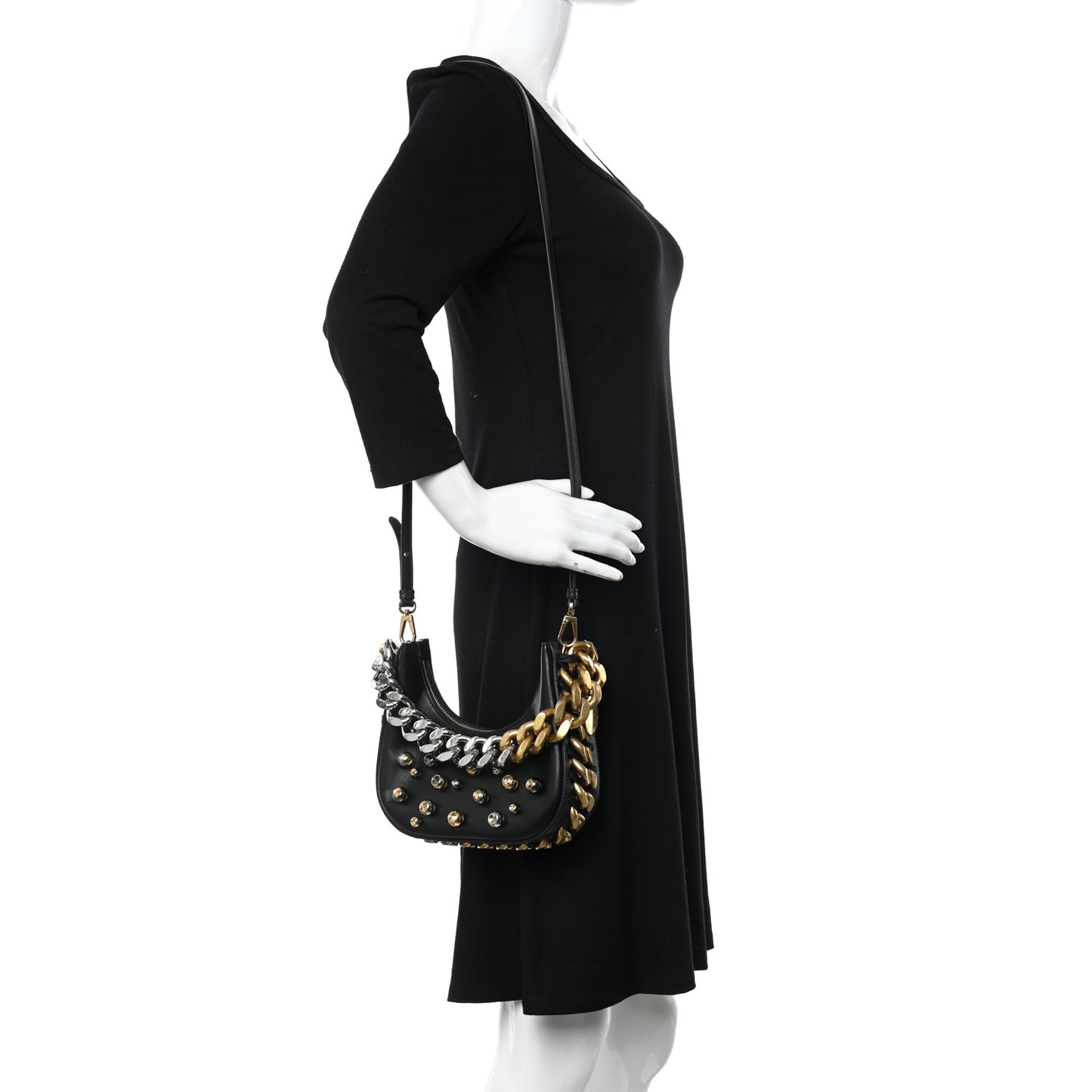 Eco Alter Nappa Mini Chunky Studs Frayme Shoulder Bag Black