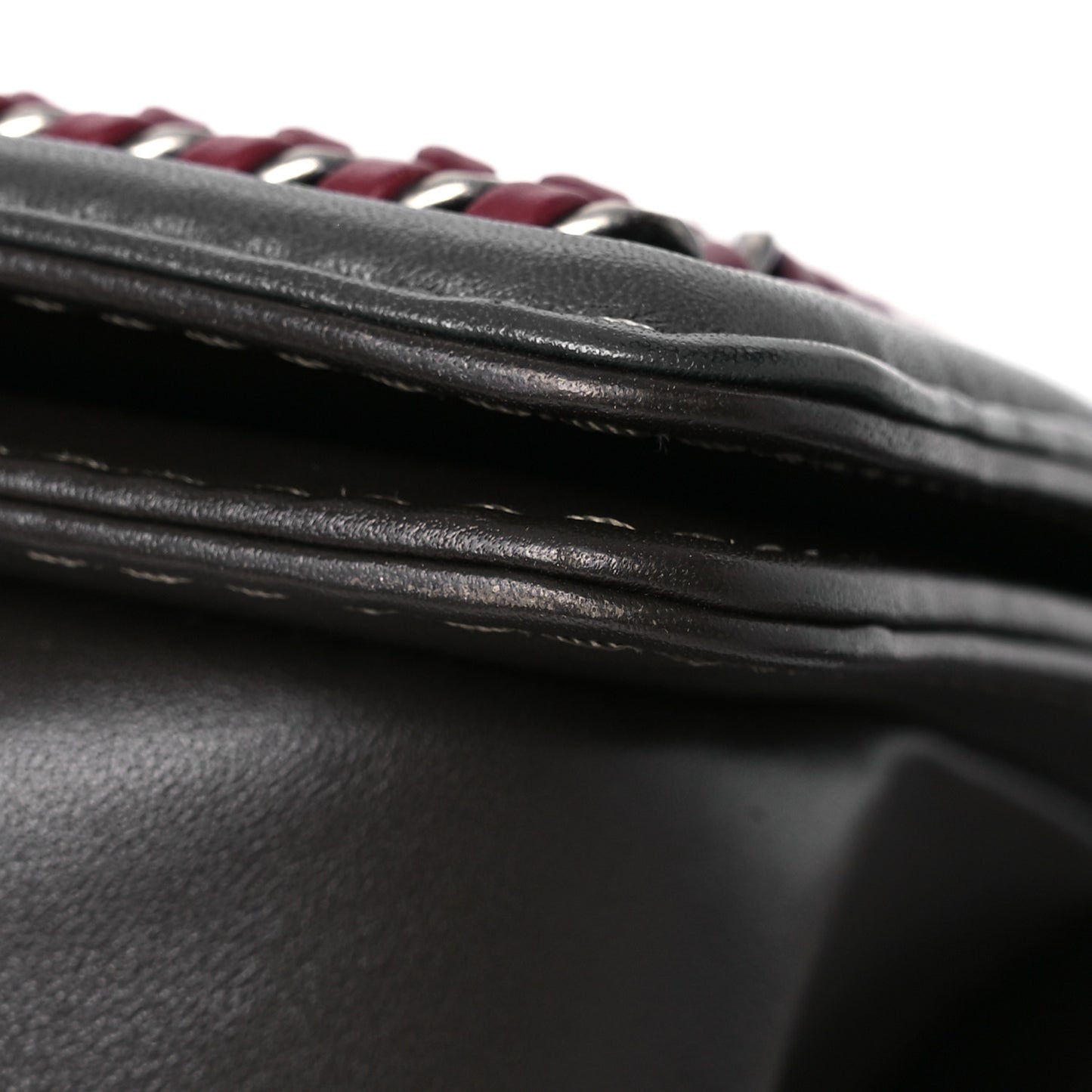 Calfskin Quilted Small Boy Top Handle Flap Grey Burgundy