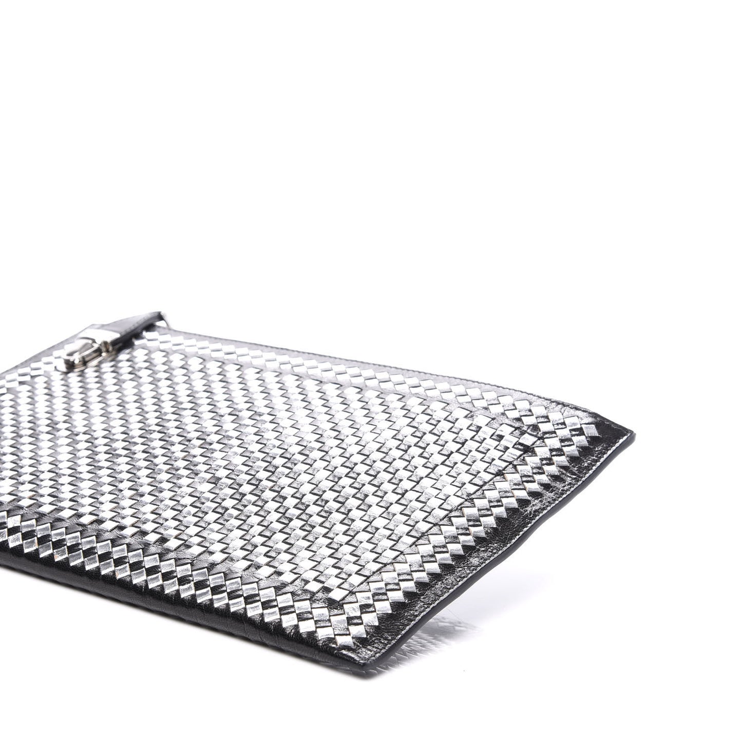 Goatskin Woven Pouch Black Argento