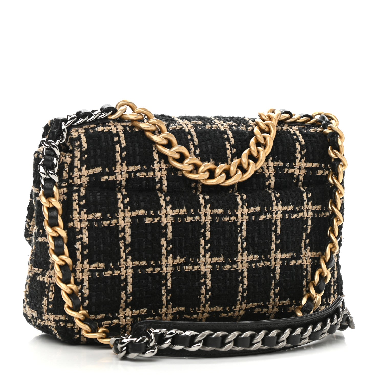 Chanel Tweed Quilted Medium Chanel 19 Flap Black Beige 3 of 11