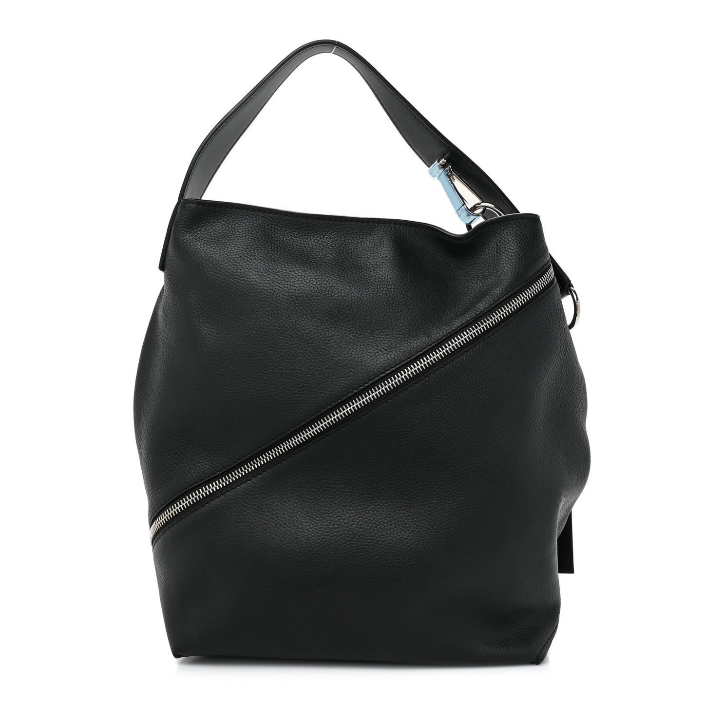 Pebbled Calfskin Medium Zip Hobo Black