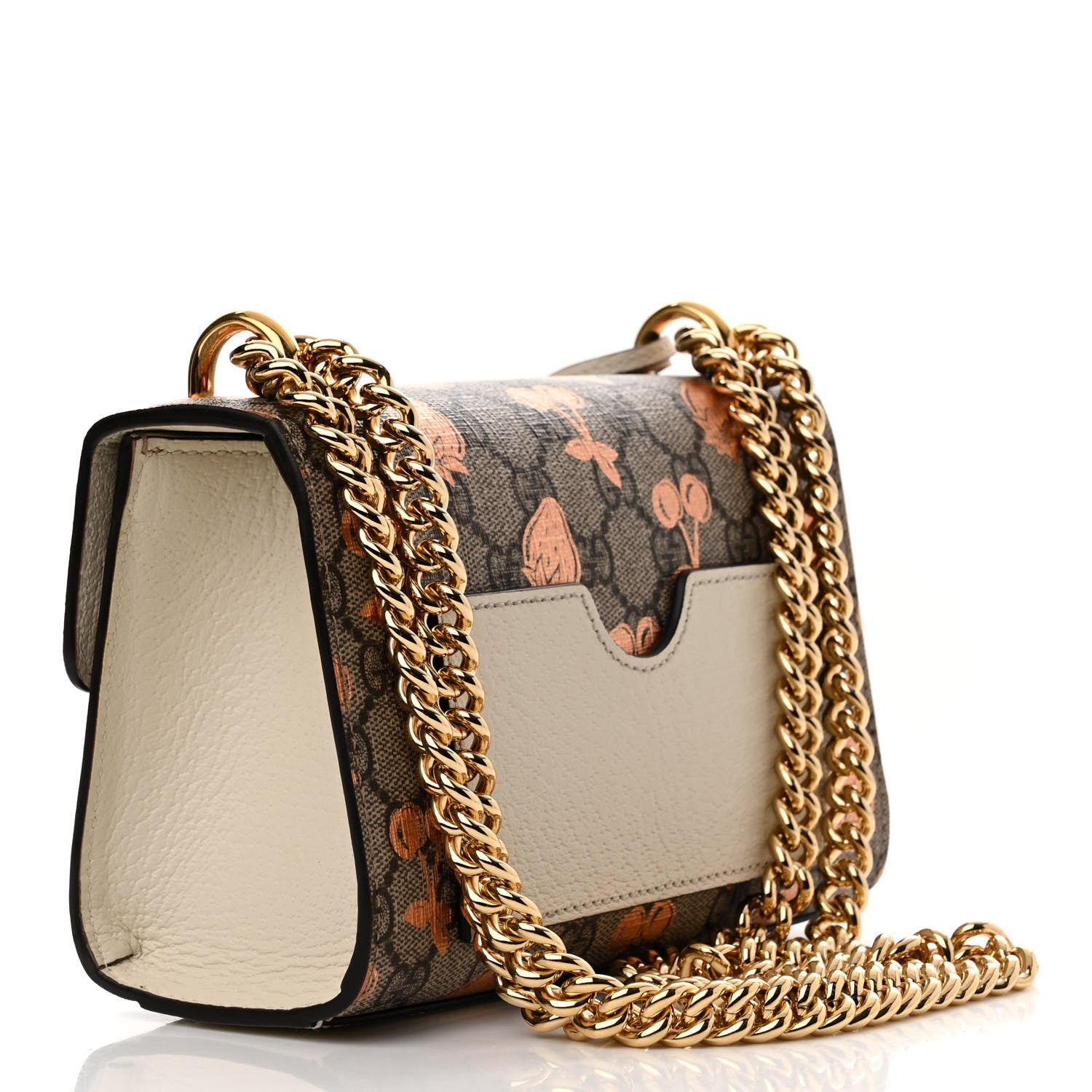 Gucci GG Supreme Monogram Berry Textured Dollar Calfskin Small Padlock Shoulder Bag Beige Ebony Light Copper Mystic White 3 of 10