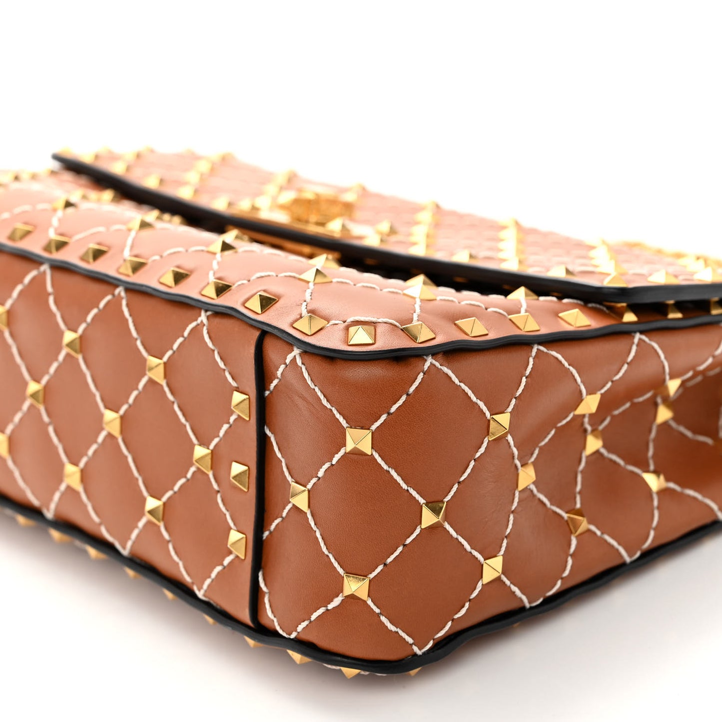 Nappa Medium Rockstud Spike Shoulder Bag Light Cuir