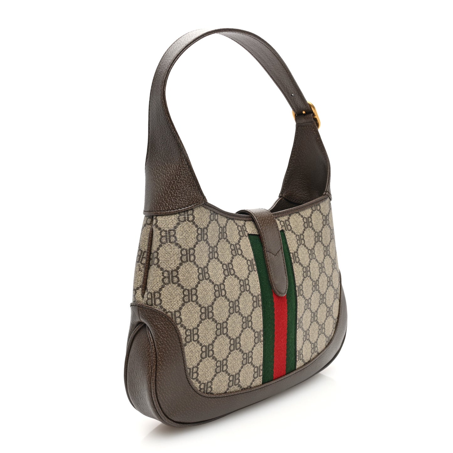 X BALENCIAGA BB Supreme Monogram Calfskin Web Small Jackie 1961 Hobo Beige Ebony