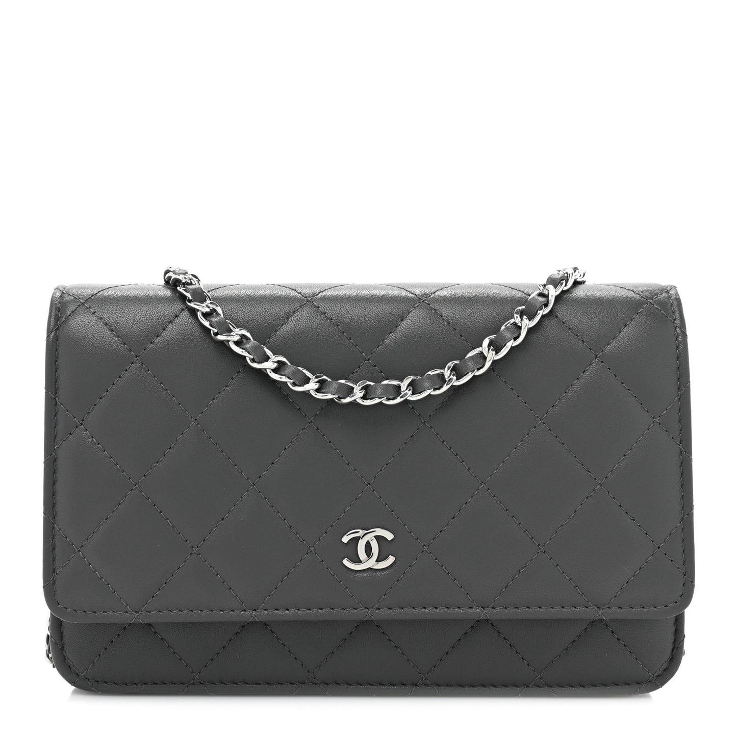 Lambskin Quilted Wallet On Chain WOC Grey