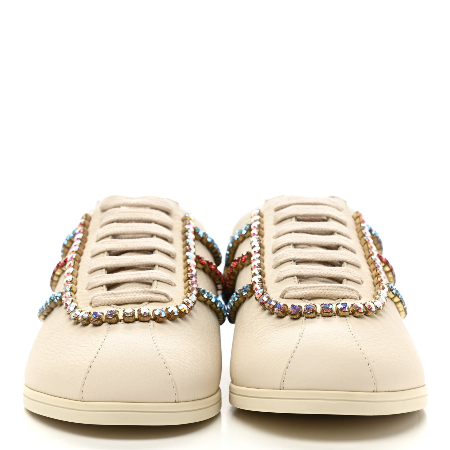 Calfskin Crystal Womens Falacer Sneakers 36.5 White