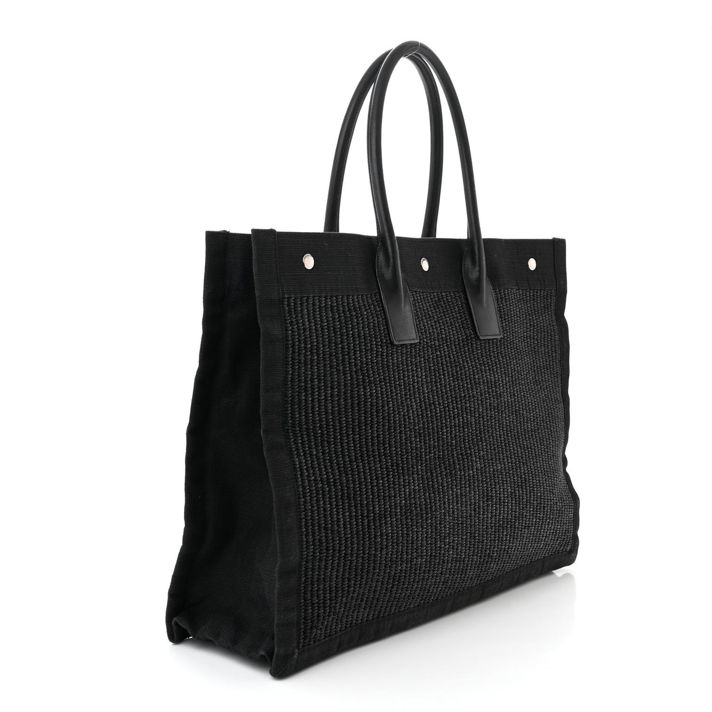 Raffia Linen Calfskin Rive Gauche Tote Black