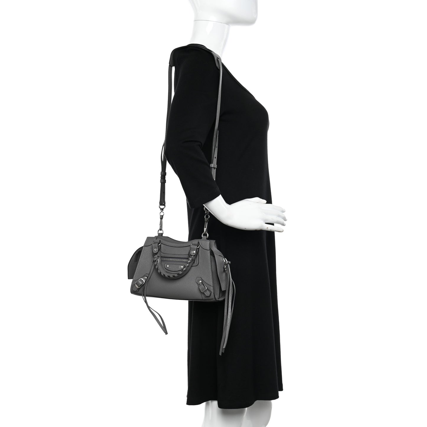 Grained Calfskin Neo Classic Silver Hardware Mini City Dark Grey