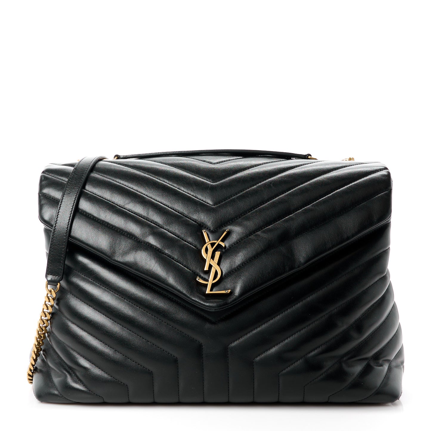 SAINT LAURENT Calfskin Y Quilted Monogram Large Loulou Chain Satchel Black