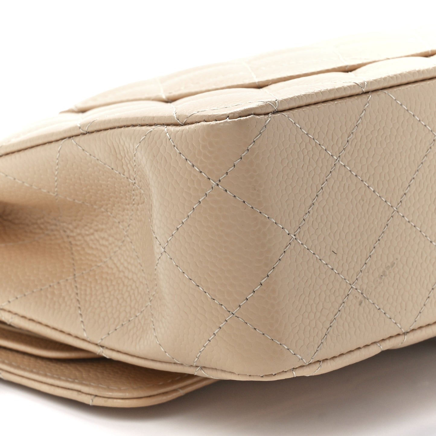 Caviar Quilted Medium Double Flap Beige
