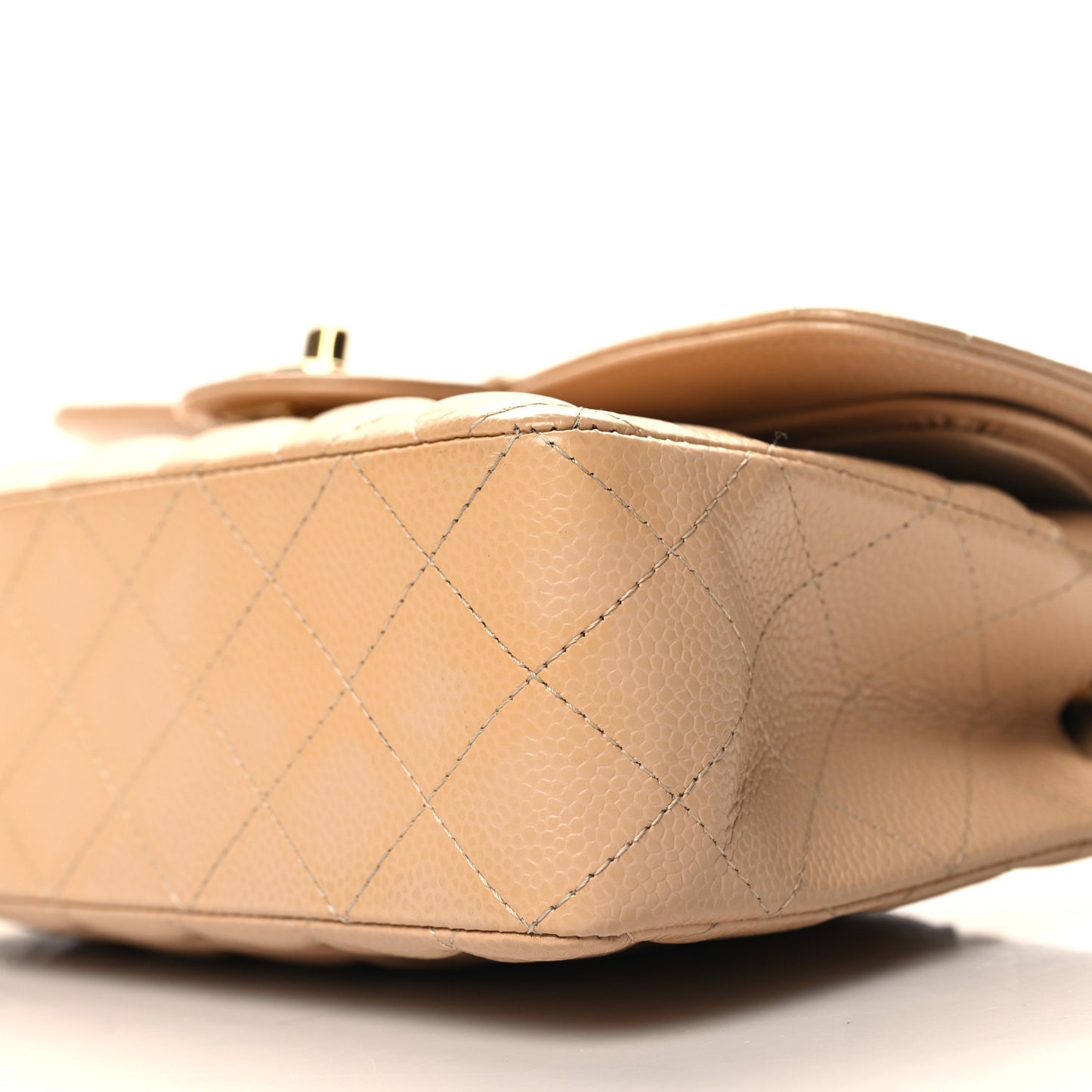 Caviar Quilted Small Double Flap Beige