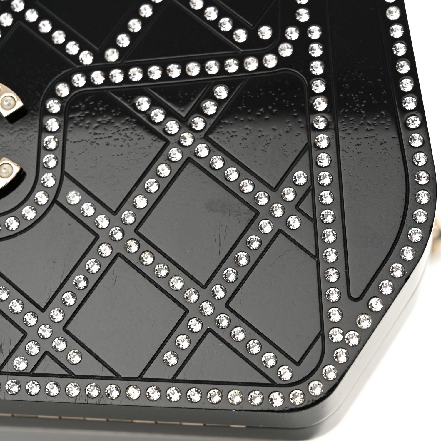 Chanel Plexiglass Crystal Quilted Minaudiere Clutch Black White 15 of 18