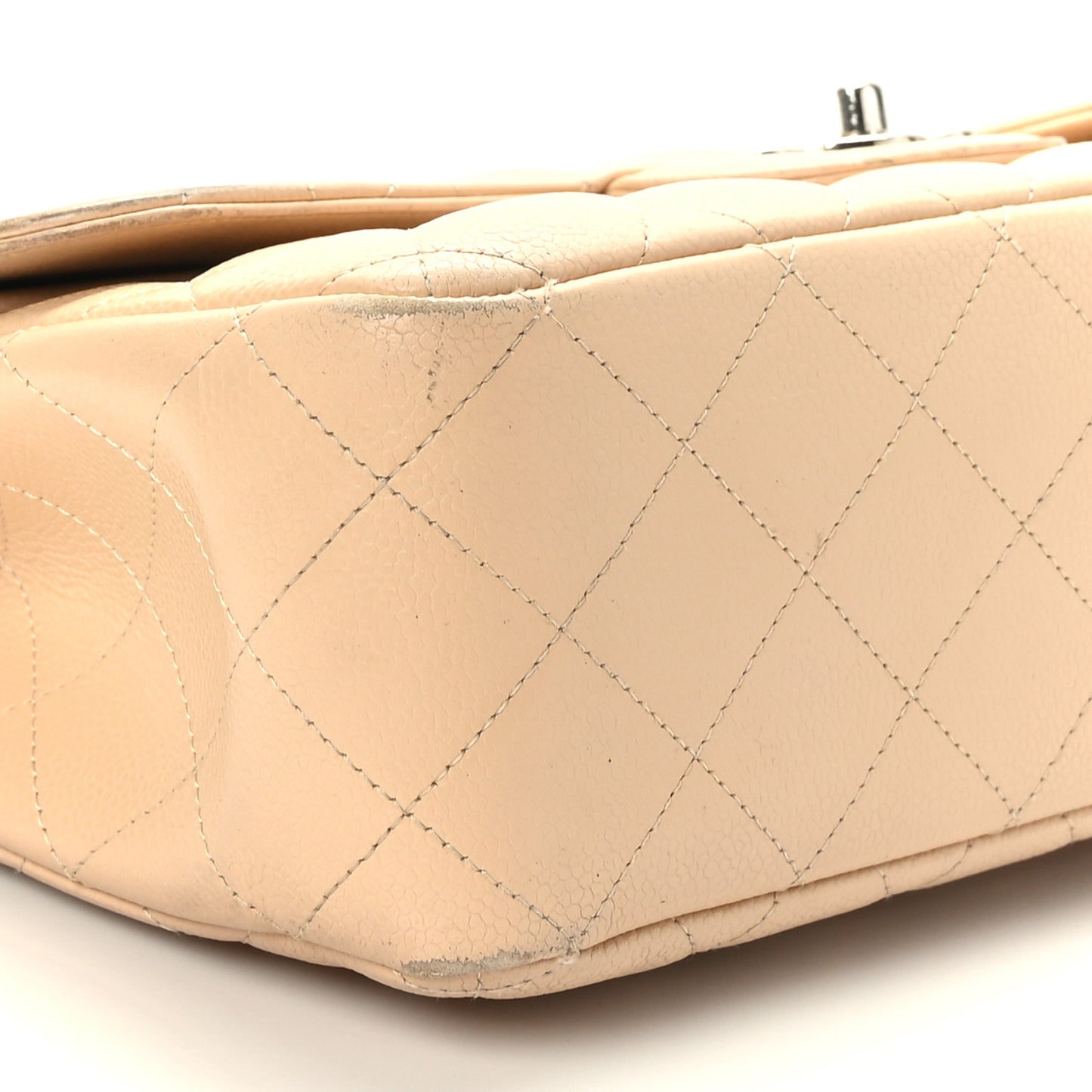 Caviar Quilted Jumbo Double Flap Beige
