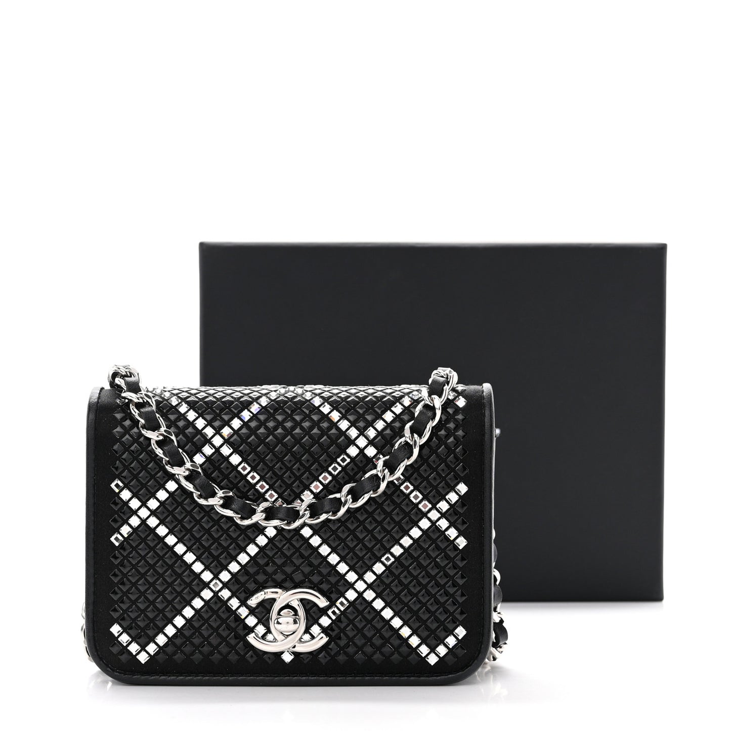 Lambskin Crystal Quilted Mini Chain Belt Bag Black