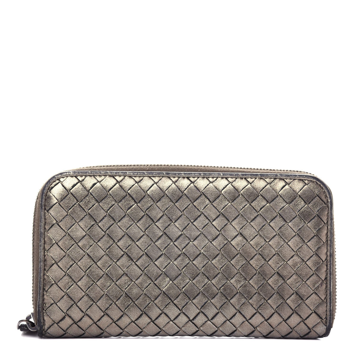 Bottega Veneta Metallic Grosgrain Intrecciato Zip Around Wallet
