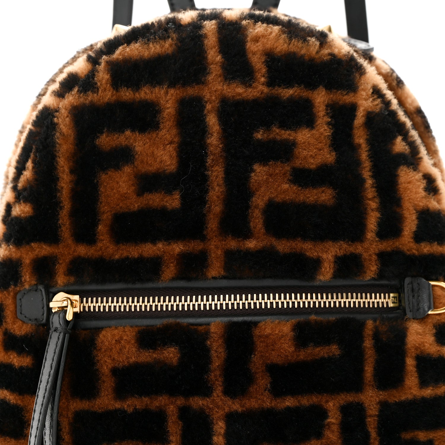 Fendi Shearling Macro FF 1974 Mini Backpack Tobacco Black 8 of 10