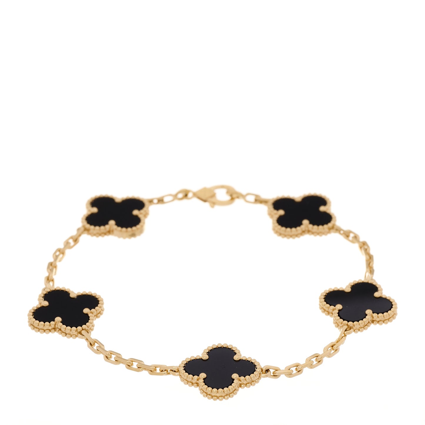 18K Yellow Gold Black Onyx 5 Motifs Vintage Alhambra Bracelet