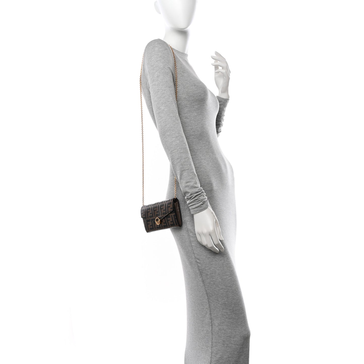 Vitello Soft F is Fendi Bi-Color FF 1974 Embossed Continental Envelope Wallet On Chain Maya Black