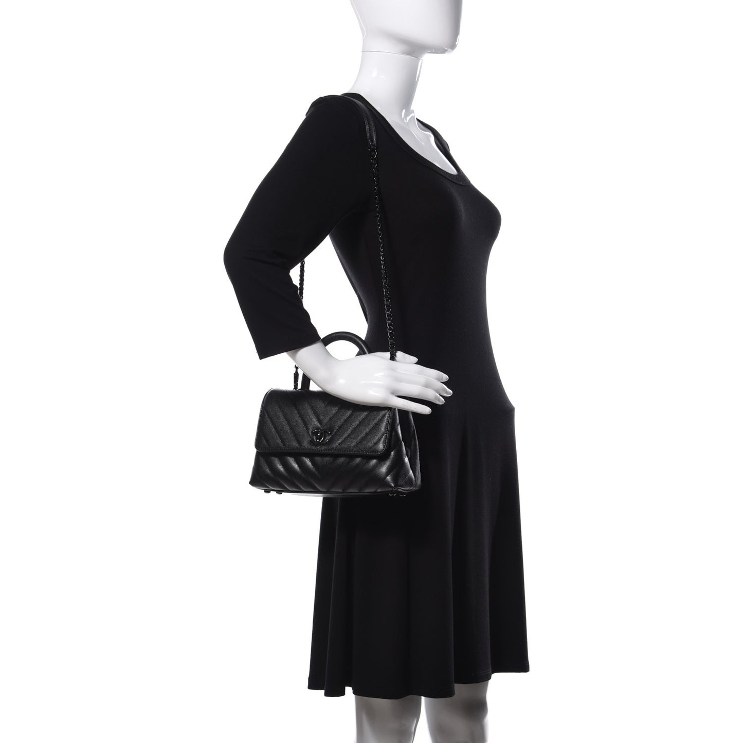Caviar Chevron Quilted Mini Coco Handle Flap So Black