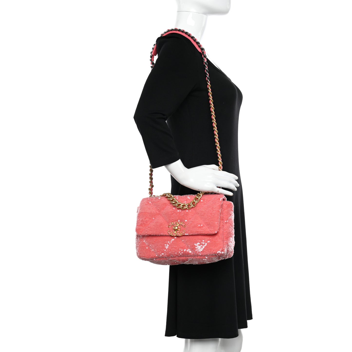 Sequin Quilted Medium Chanel 19 Flap Coral
